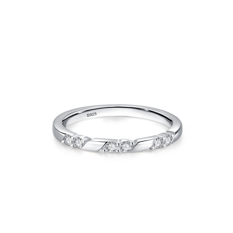 925 Sterling Silver Ring For Women Geometric Design With Zircon Line Band Classic Fashion Jewelry For Her Chic