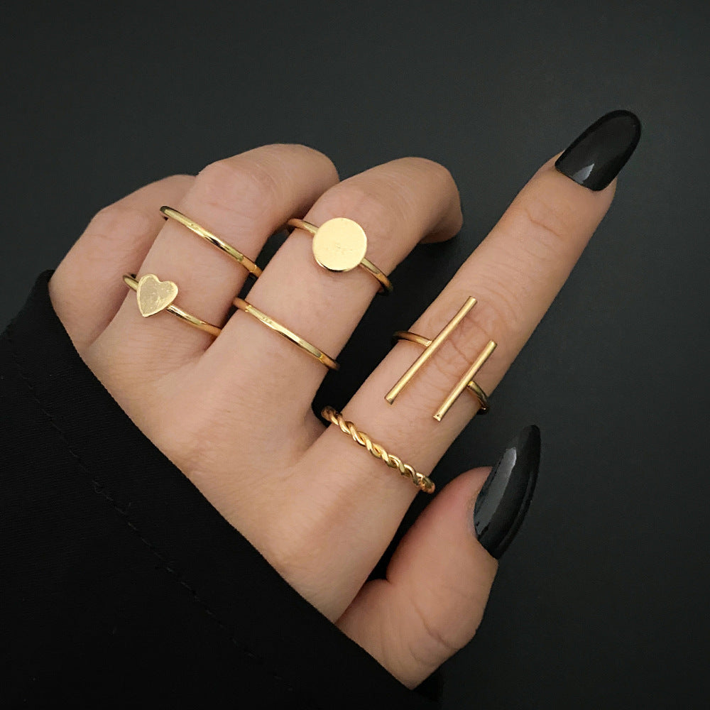 Womens Geometric Joint Knuckle Ring Sets Bohemian Retro Metal Patterned Electroplated Jewelry Rings Collection