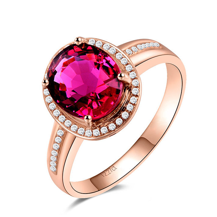 Red Crystal Ruby Gemstone Ring With Diamonds Geometric Mosaic Design In Rose Gold Copper For Everyday Wear And Occasions