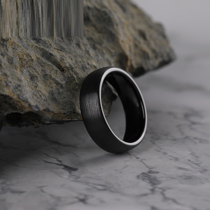 Men's Black Ceramic Ring Trendy Geometric Jewelry Band Simple Fashion Ring for Him Round Design Sizes 4 to 14