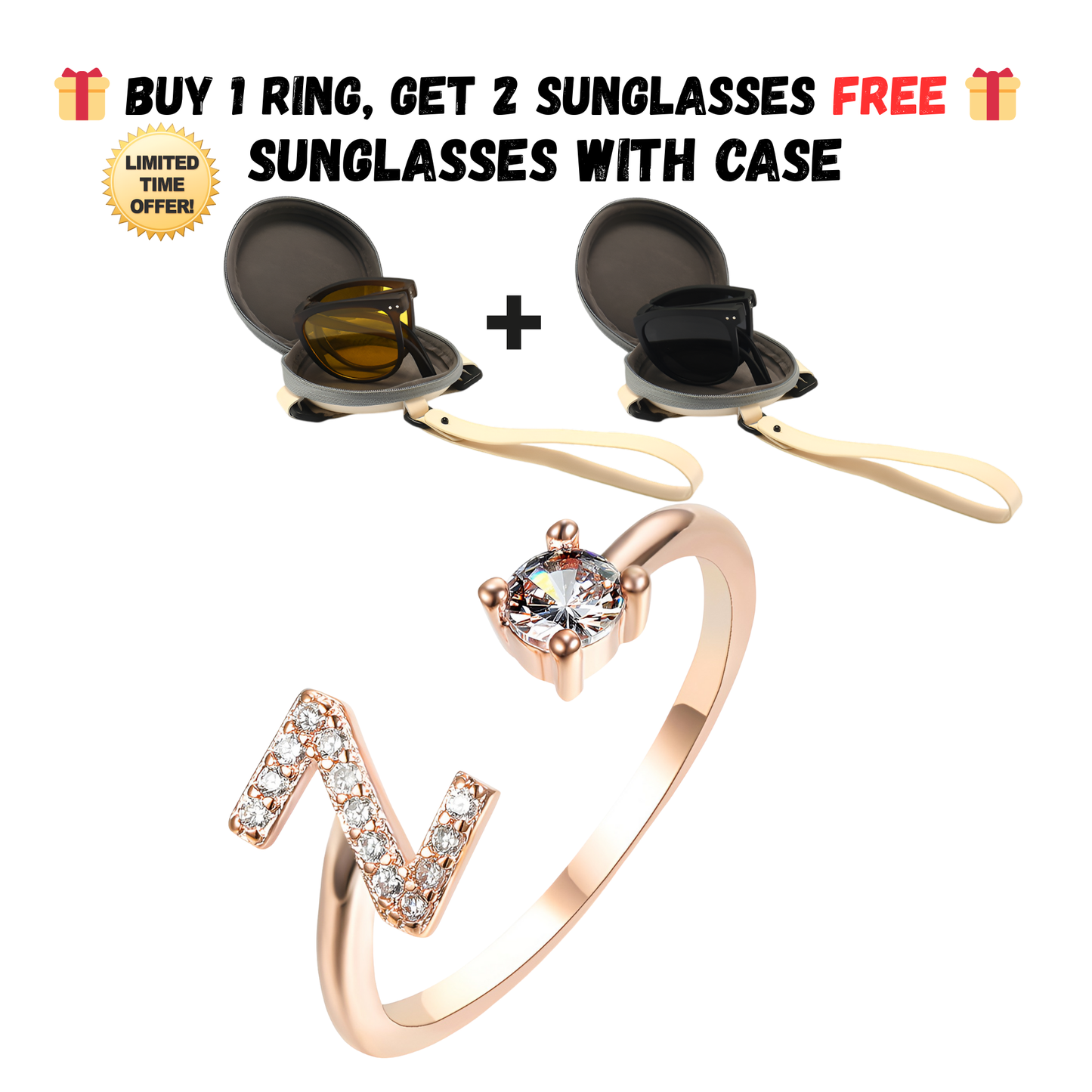 Adjustable Letter Zircon Ring with Alphabet Initials A Z Copper Alloy Jewelry Gift for Women Elegant Gift Idea