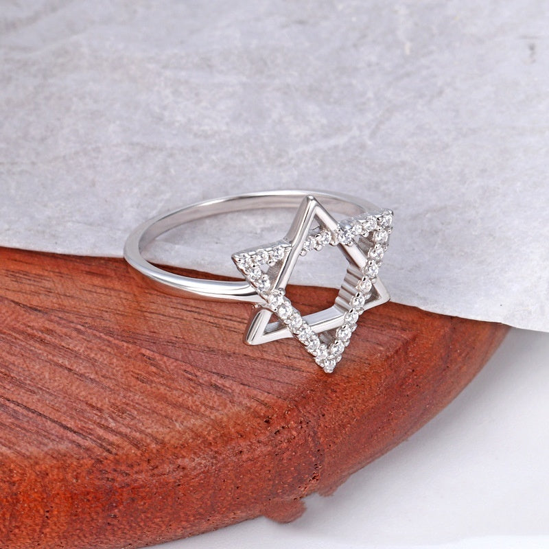 Women Sterling Silver Ring Hexagonal Design With Dotted Details Fashionable Elegant Band Ring For Women Classy