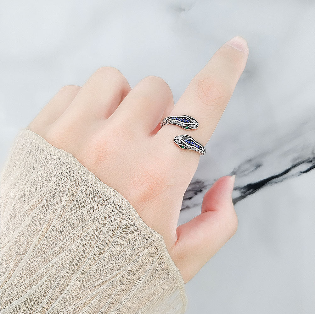 Adjustable Snake Ring With Zircon In Silver Tone 12mm Wide Hip Hop Style Jewelry Sterling Silver Zircon Accent