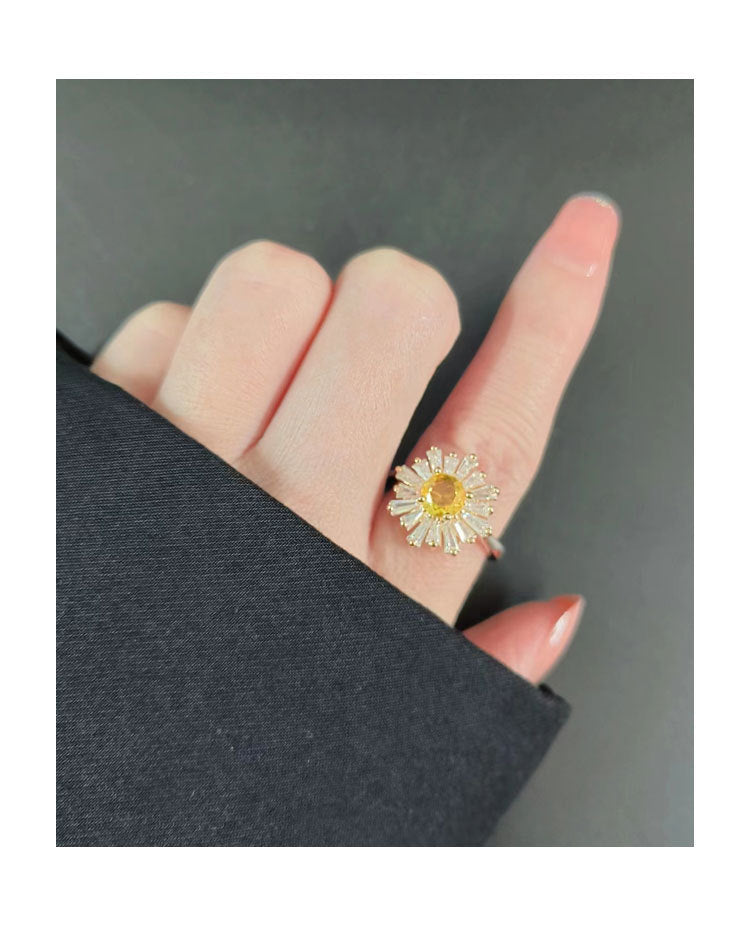 Sunflower Ring Fashion All Match Opening Yellow Gold Copper