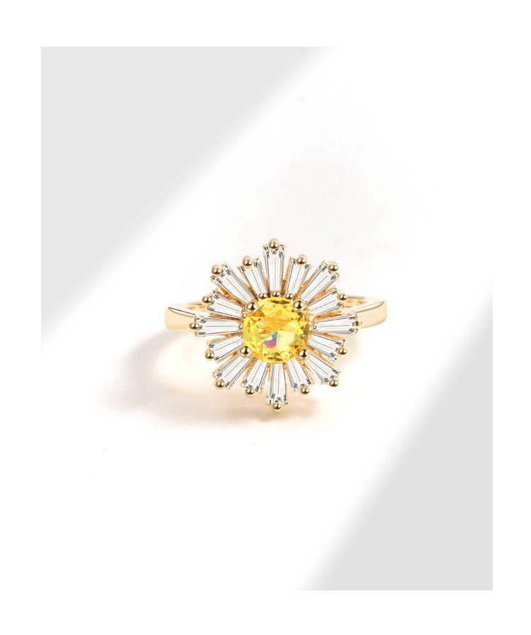 Sunflower Ring Fashion All Match Opening Yellow Gold Copper