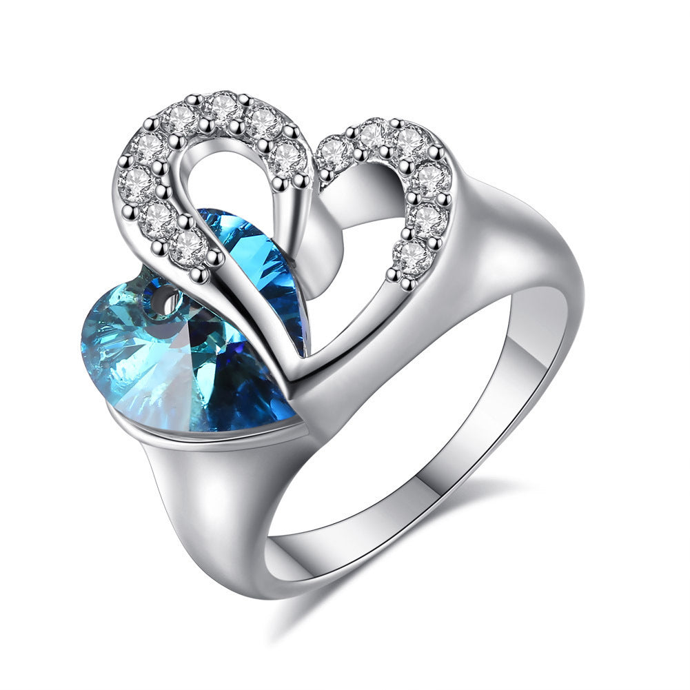 Copper Sapphire Crystal Heart of Ocean Ring for Women