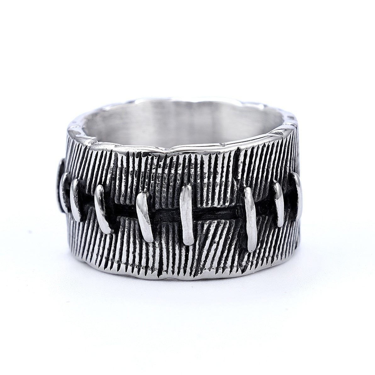 Dark Punk Stitched Ring For Men Titanium Steel U Shaped Geometric Design Fashion Accessory Jewelry Superior Quality