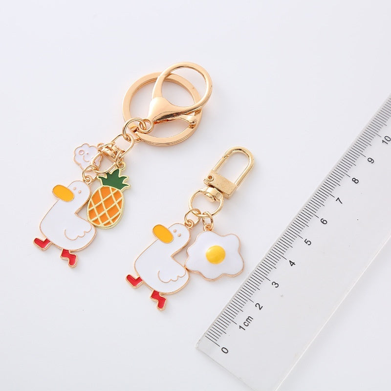 Pastoral Metal Pineapple And Egg Duck Key Ring With Secure Clasp Lightweight Keychain Decorative Gift For Keys