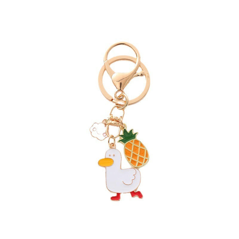 Pastoral Metal Pineapple And Egg Duck Key Ring With Secure Clasp Lightweight Keychain Decorative Gift For Keys