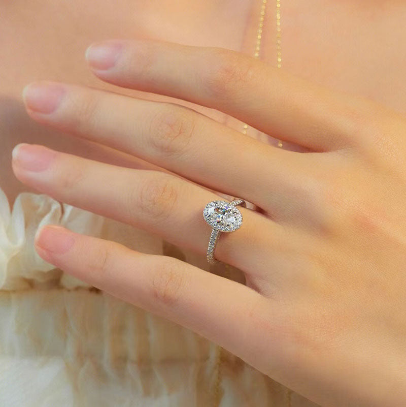 Womens Ring Micro Inlaid Zircon Moissanite Oval Adjustable Copper Band Fashion Jewelry Gift Elegant Daily Wear