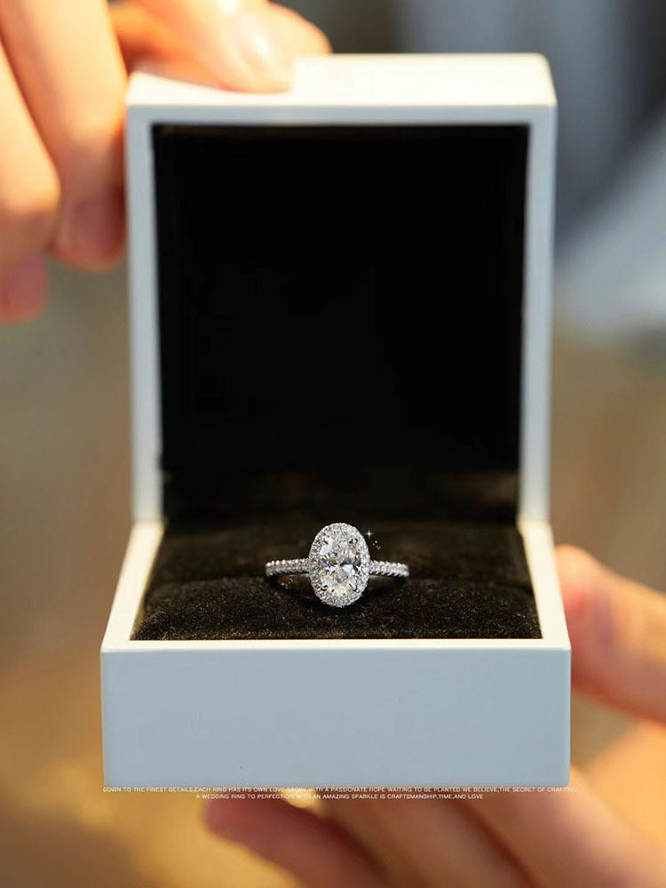 Womens Ring Micro Inlaid Zircon Moissanite Oval Adjustable Copper Band Fashion Jewelry Gift Elegant Daily Wear