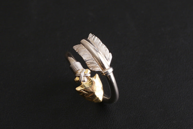 Unisex Adjustable Copper Ring With Bow And Arrow Geometric Design And Electroplated Finish Vintage Retro Ingot Style