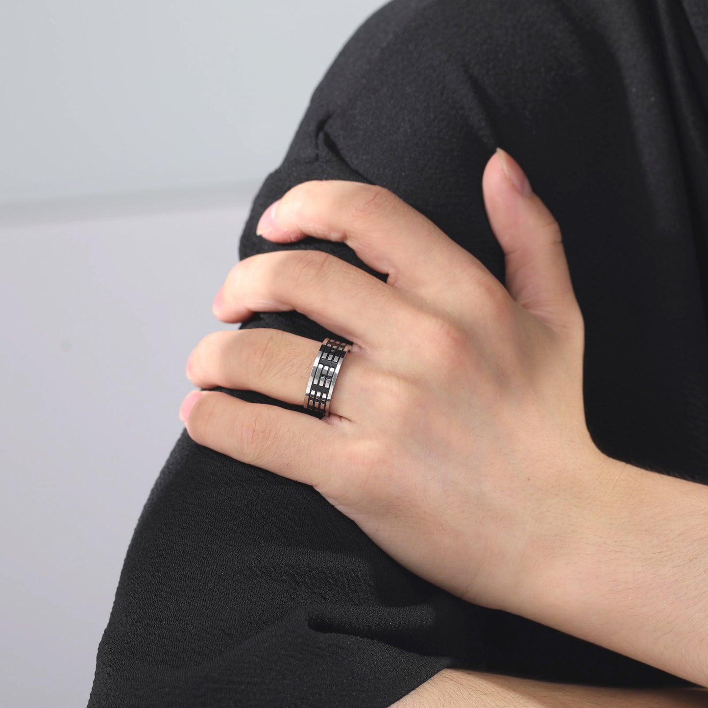 Mens Stainless Steel Ring Design Electroplated Finish Simple Personality Ring Everyday Wear Band Durable Steel