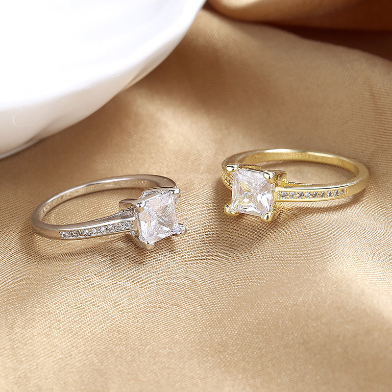 Womens Square Simulated Diamond Ring Simple Geometric Ring Copper Fashion Jewelry Gift For Her Silver And Gold Tone