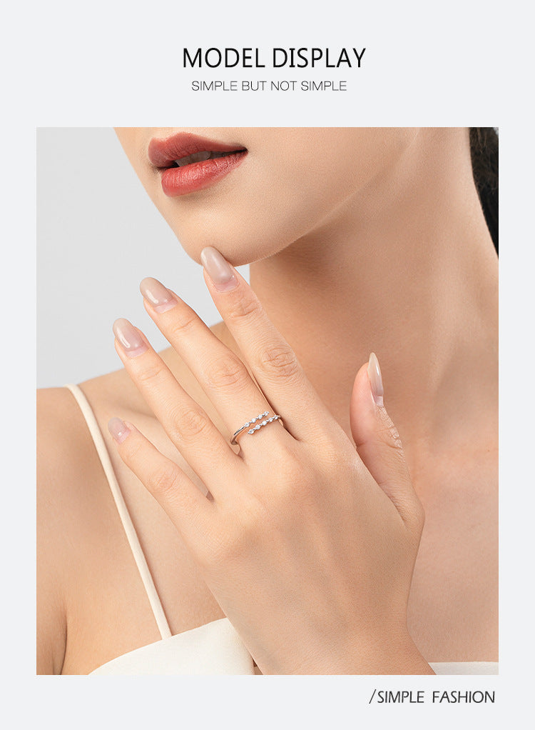 Womens Sterling Silver Geometric Ring Micro Inlay Diamond White Gold Finish Affordable Luxury Jewelry Gift Her