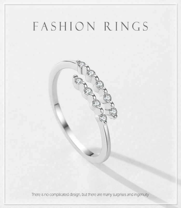 Womens Sterling Silver Geometric Ring Micro Inlay Diamond White Gold Finish Affordable Luxury Jewelry Gift Her