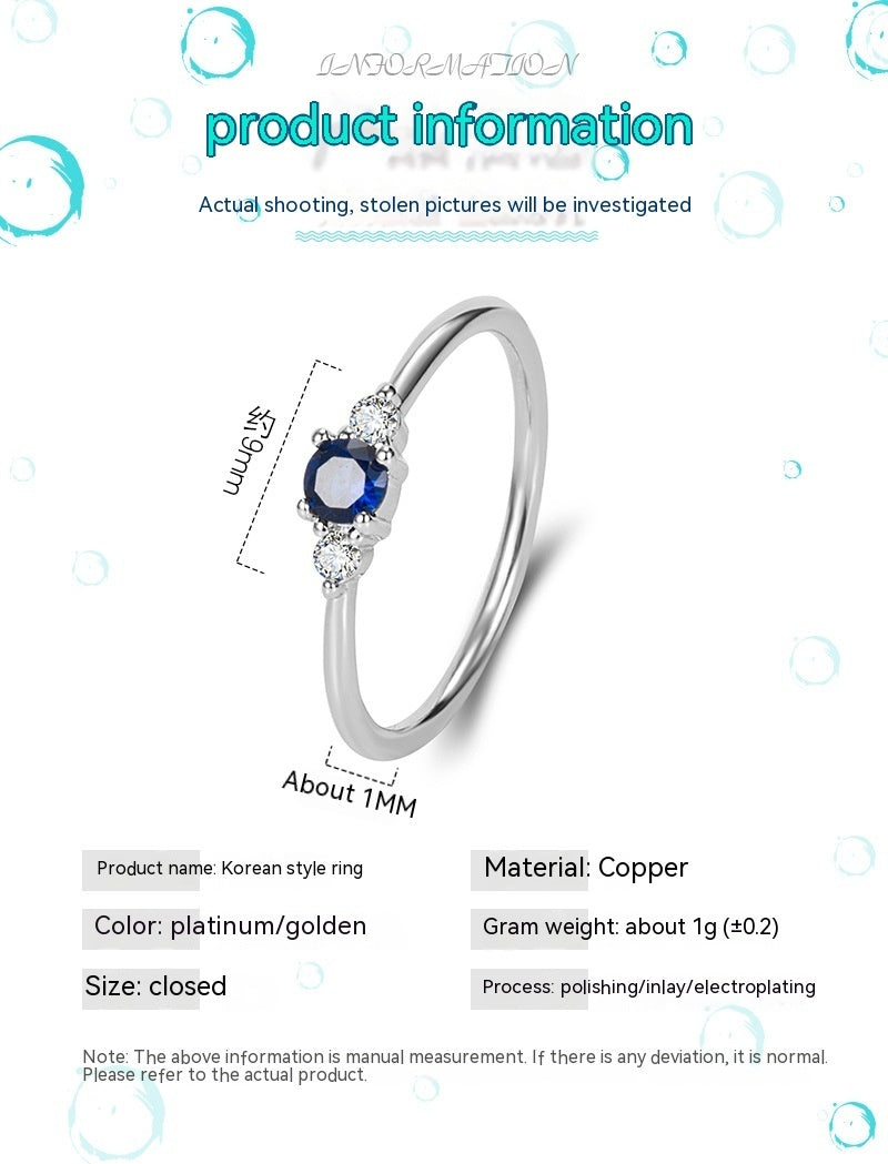 Womens Blue Diamond Ring 14K Gold Plated Copper Geometric Design Lightweight Durable Everyday Jewelry Gift Style