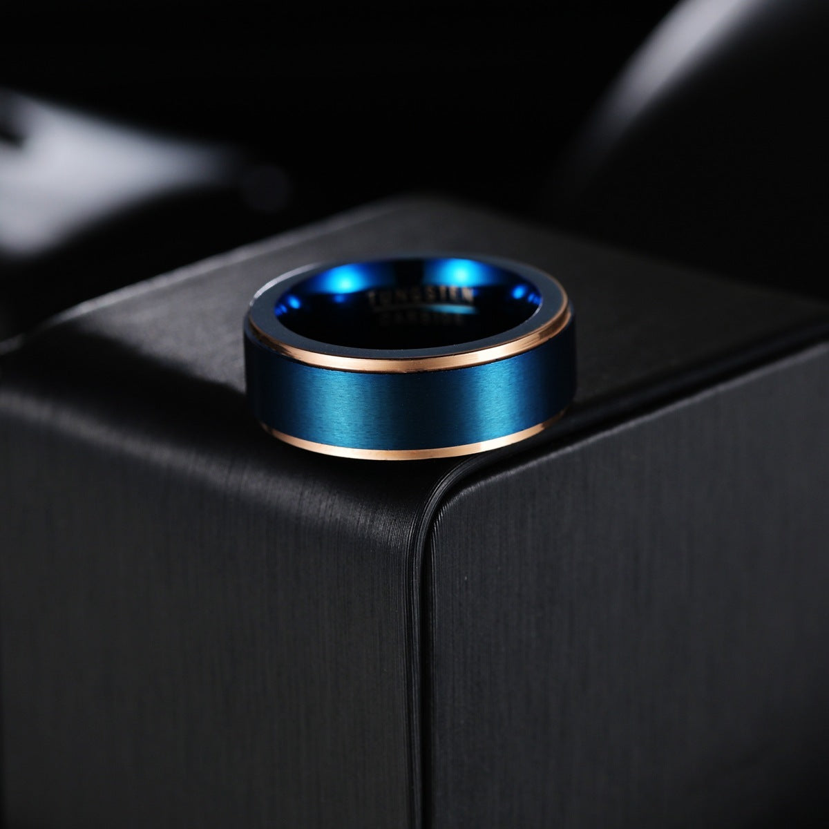 Mens Tungsten Ring Two Tone Gold Brushed Finish Durable Electroplated Wedding Band Geometric Design Unisex Size