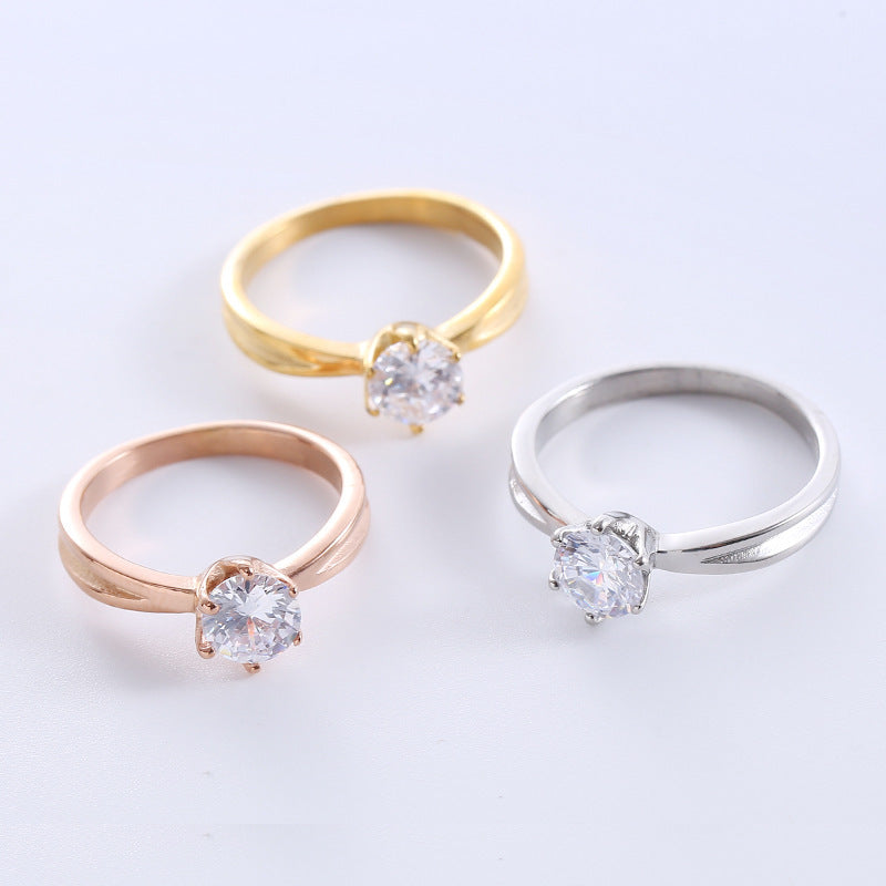 Simple Stainless Steel Shiny Ring Fashion Temperament For Women Steel Gold Plus Rose Gold Colors Sizes 6 7 8 9
