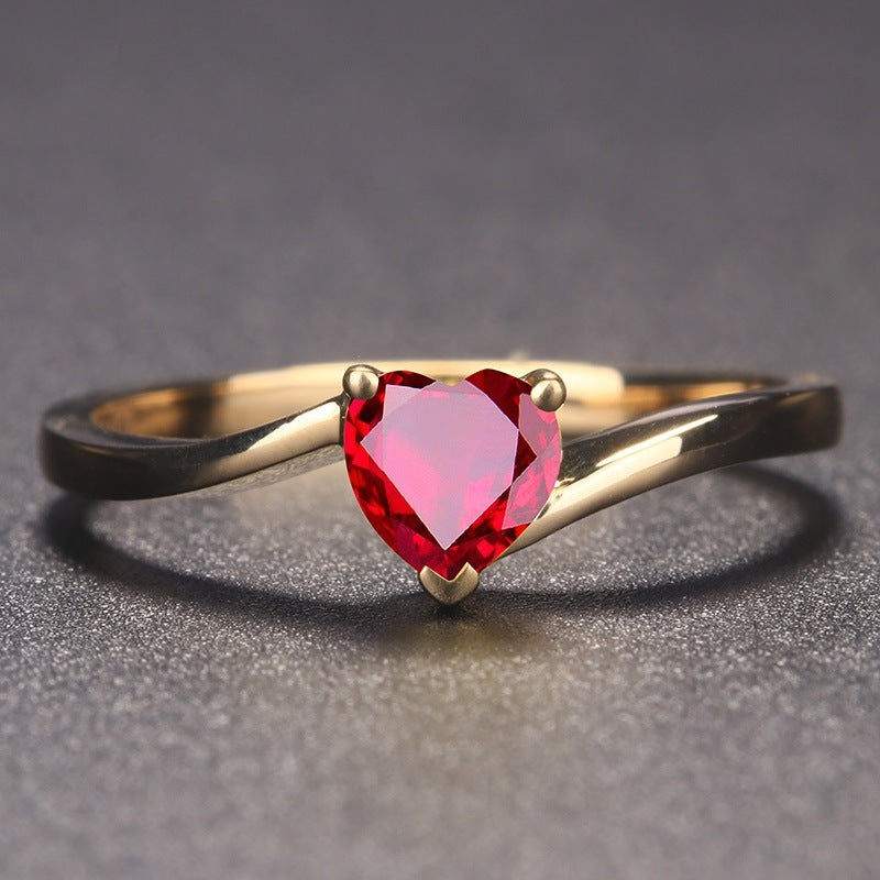 Heart Shaped Copper Ring Diamond Accent Gold Plated Band For Women And Girls Elegant Jewelry Size 6 7 8 9 10 Fashion