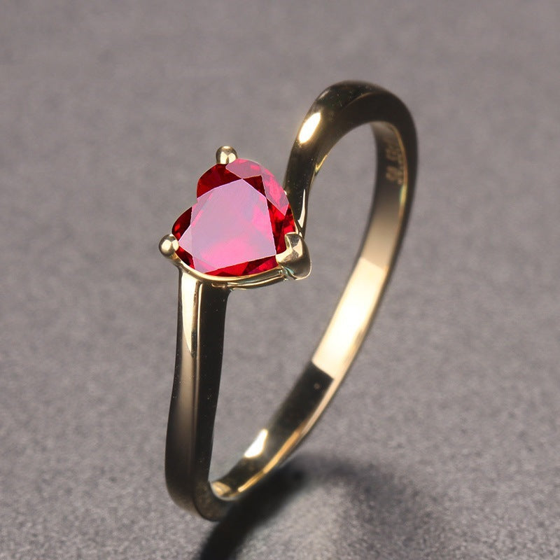 Heart Shaped Copper Ring Diamond Accent Gold Plated Band For Women And Girls Elegant Jewelry Size 6 7 8 9 10 Fashion
