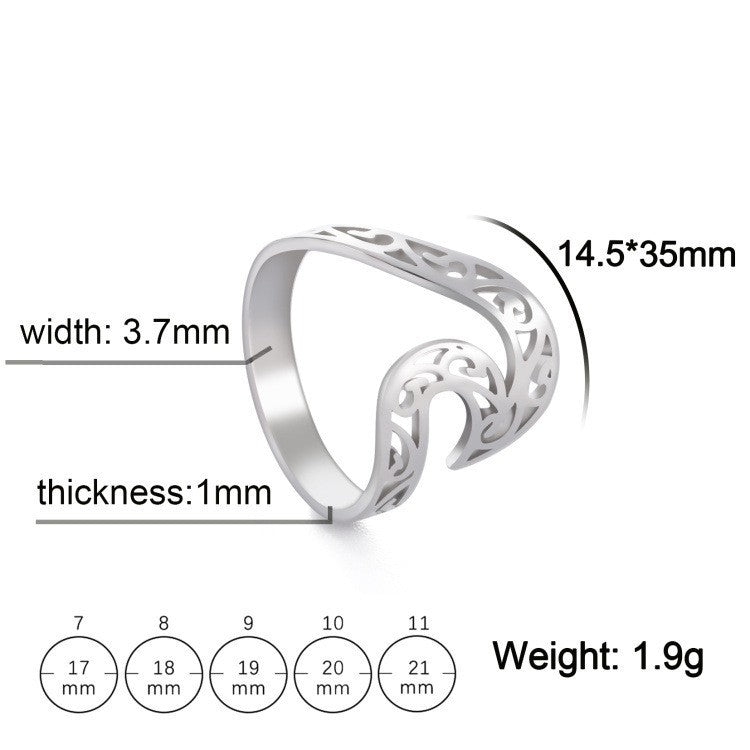 Unisex Geometric Hollow Wave Ring Stainless Steel Band Polished Durable Everyday Wear Jewelry Accessory Modern