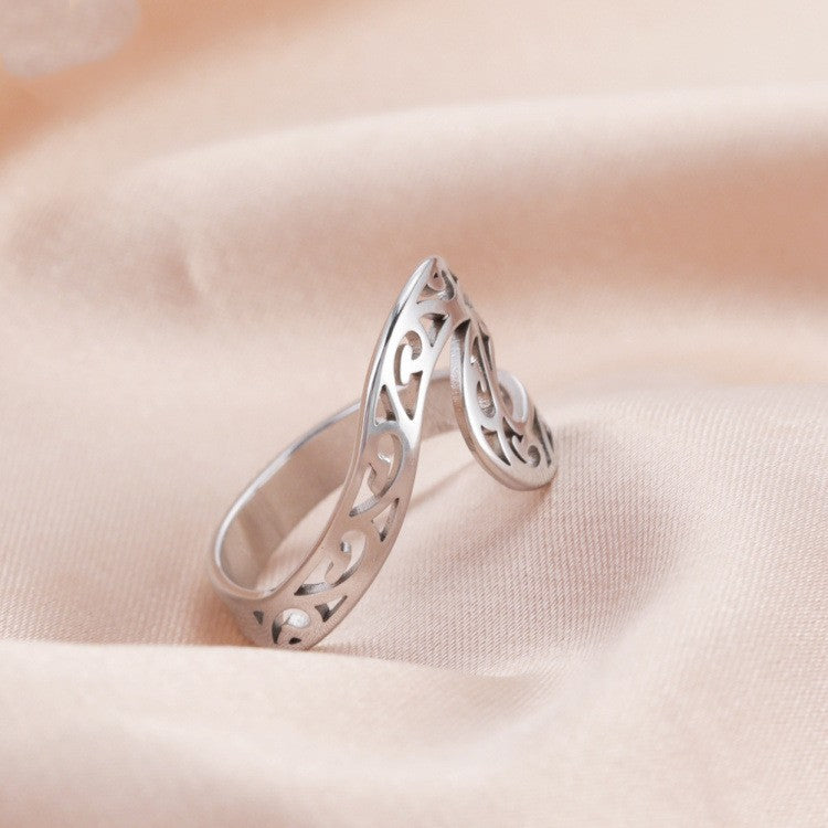 Unisex Geometric Hollow Wave Ring Stainless Steel Band Polished Durable Everyday Wear Jewelry Accessory Modern