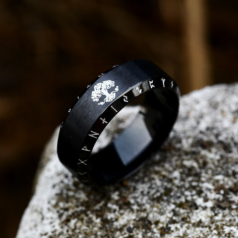 Stainless Steel Ring With Black Carved Dragon And Triangle Pattern For Men Ancient Style Size US 7 8 9 For Men