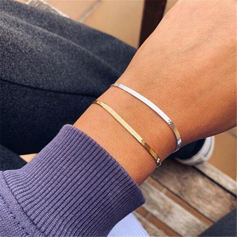 Womens Geometric Alloy Bracelet Snake Bone Chain With Round Sequins Design Electroplated Finish Gold Shine Now