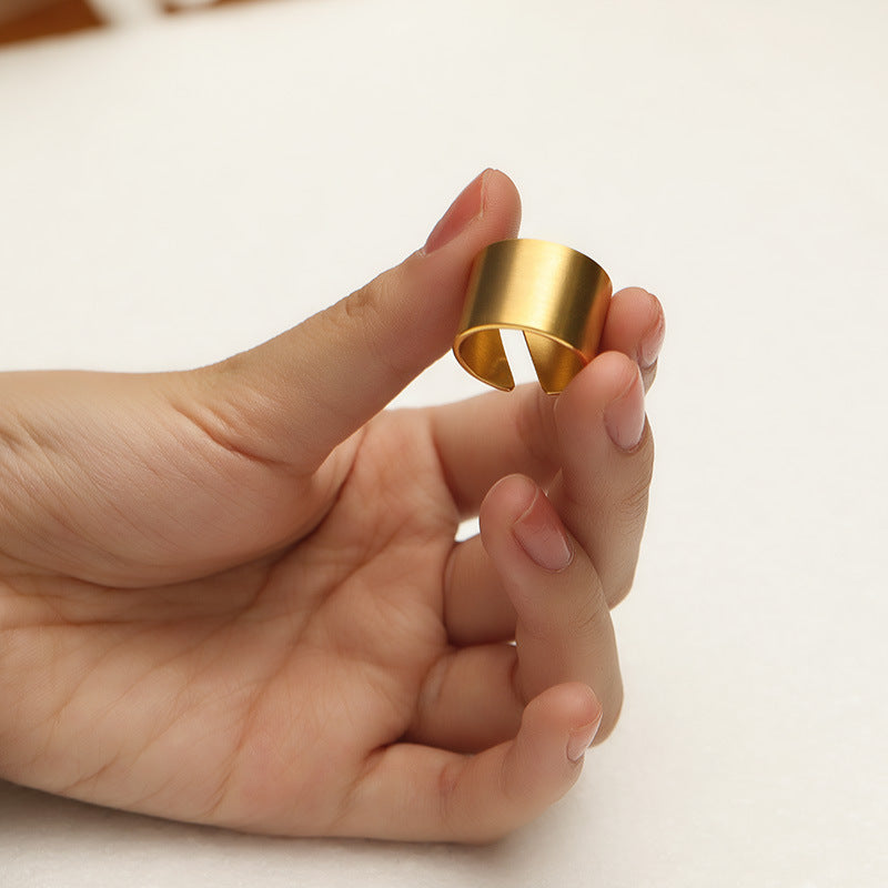 Womens Gold Electroplated Adjustable Opening Ring Oblique Pattern Retro Temperament Copper Design Everyday Use