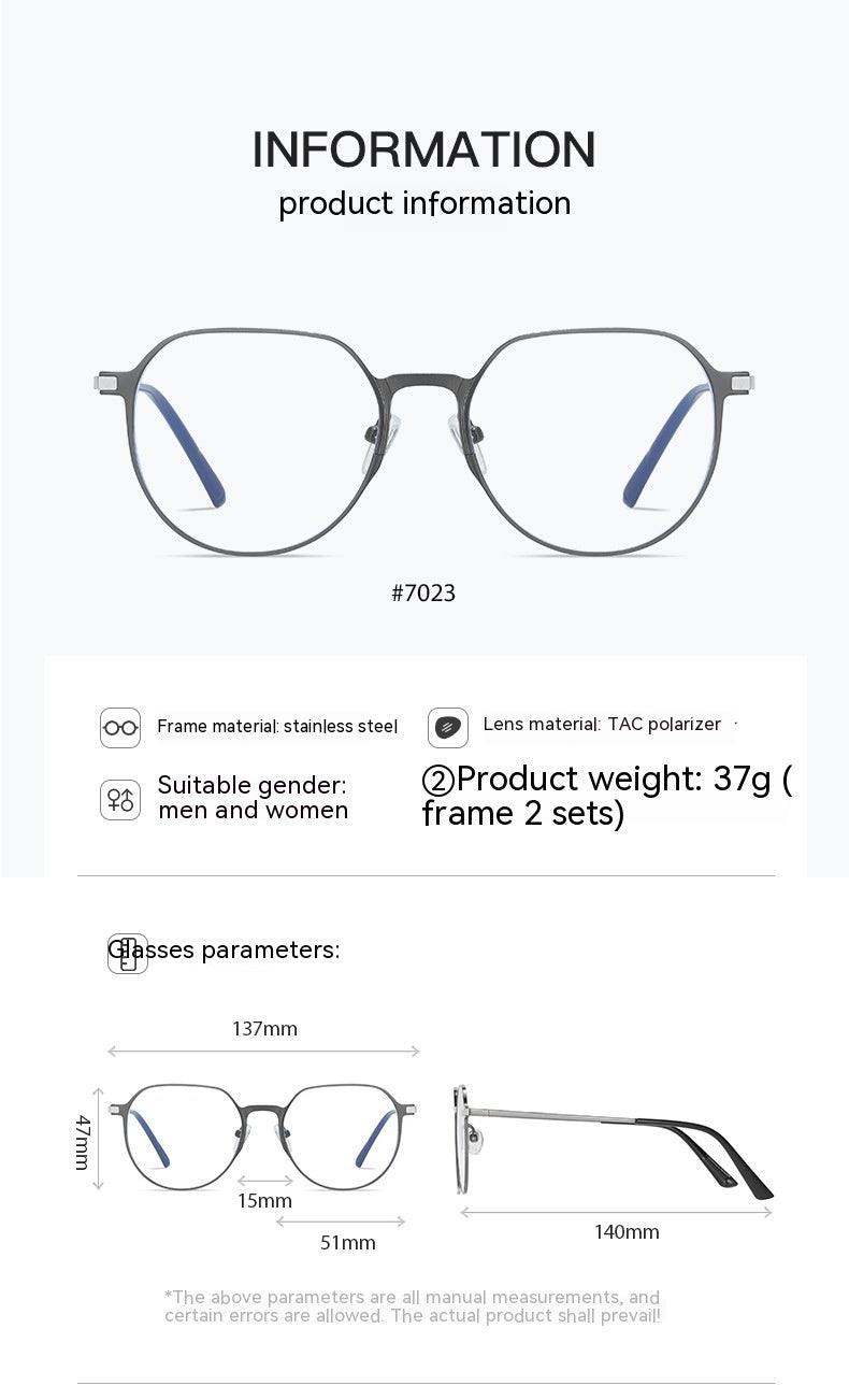 Polarized Retro Oval Sunglasses With Magnetic Suction Frame