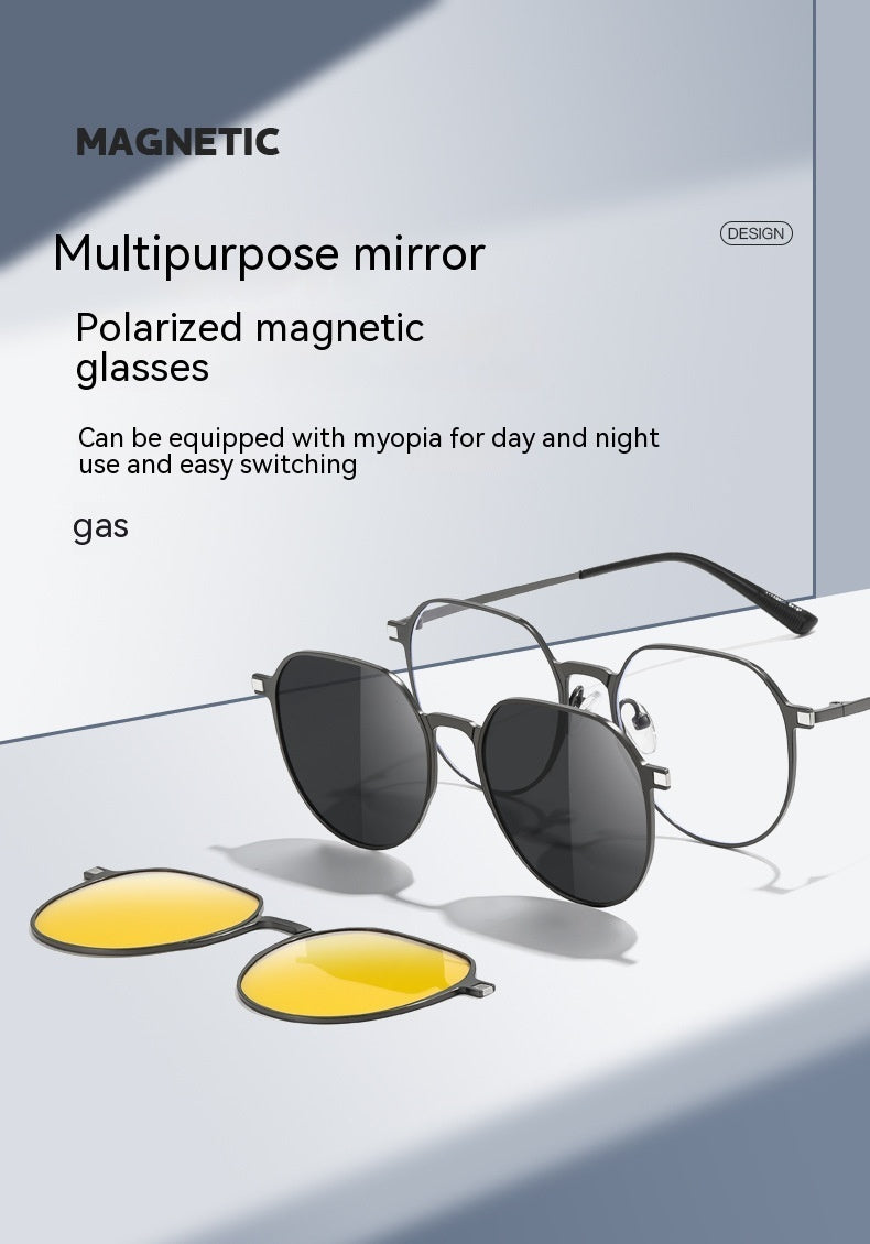 Polarized Retro Oval Sunglasses With Magnetic Suction Frame