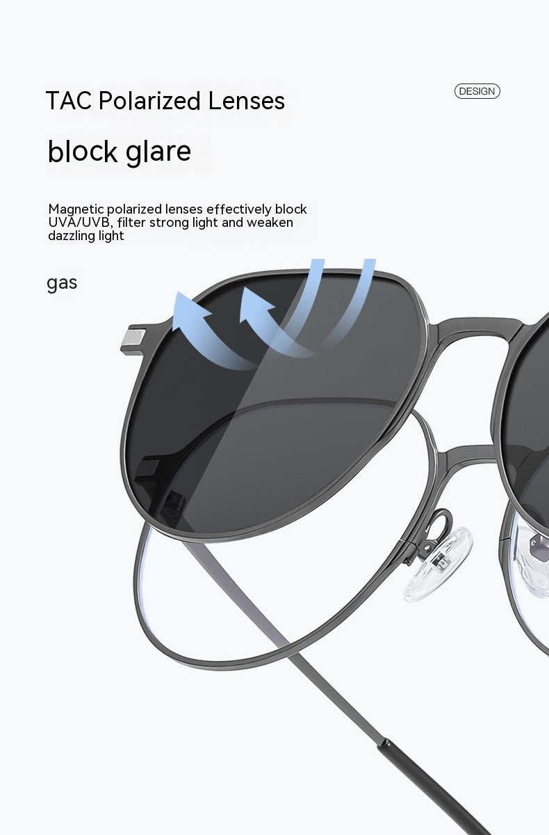 Polarized Retro Oval Sunglasses With Magnetic Suction Frame