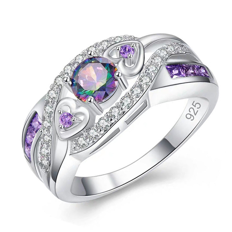 Purple Diamond Ring Heart Shaped Alloy Jewelry For Women With Purple Pink Gemstones Sizes 6 7 8 9 10 Europe US
