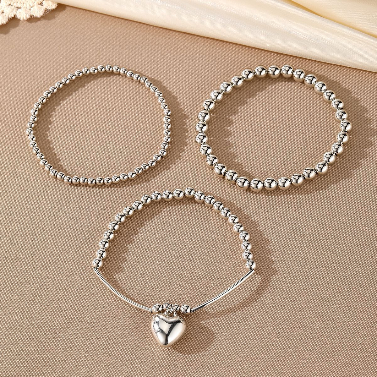 Unisex Heart Bracelet Set Alloy Jewelry 3 Piece Collection