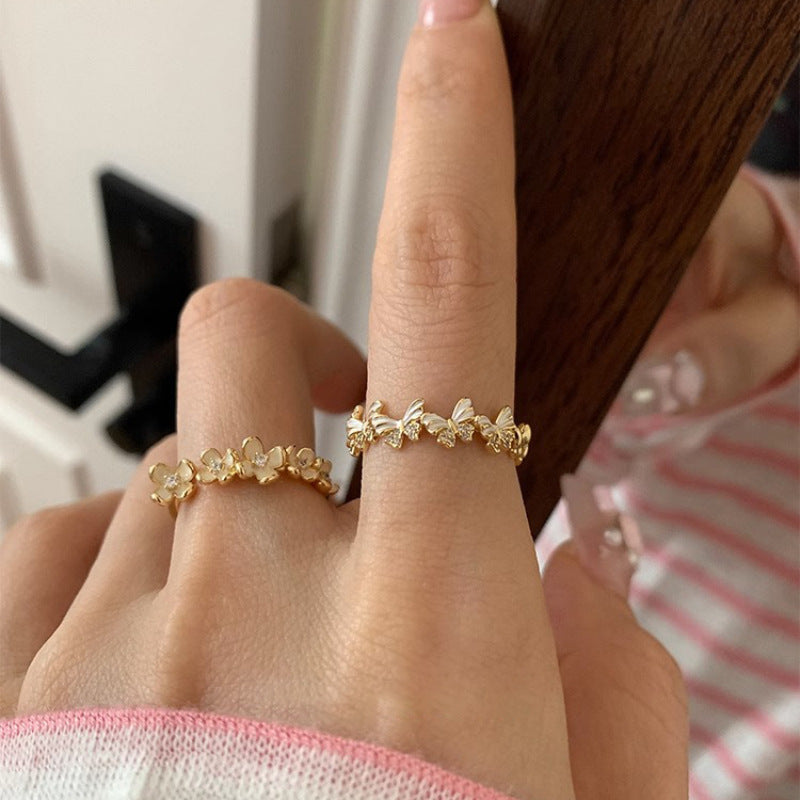 Copper Butterfly Ring for Women Adjustable Open Band Electroplated Jewelry Flower Design Daily Wear Daily Style
