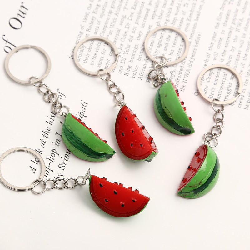 Unisex Watermelon Keychain 3D Simulation Fruit Slice Resin Charm Pendant Bag Decoration Car Key Accessories PC