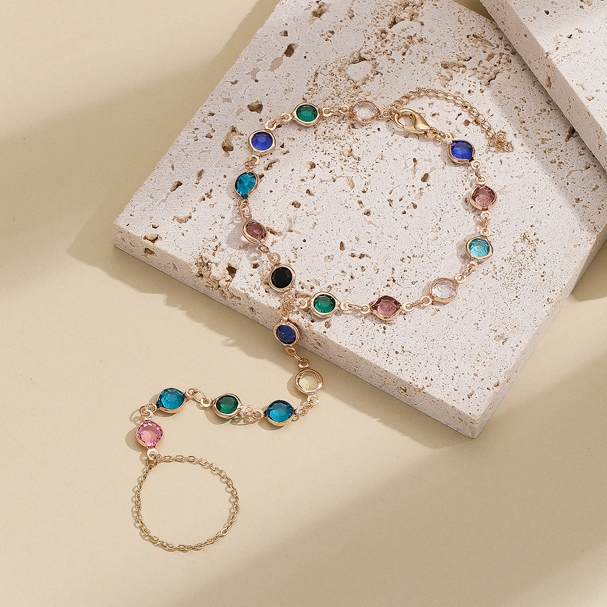 Womens Bohemian Crystal Bracelet Stainless Steel Chain Summer Fashion Jewelry Gift Elegant Personality Chain