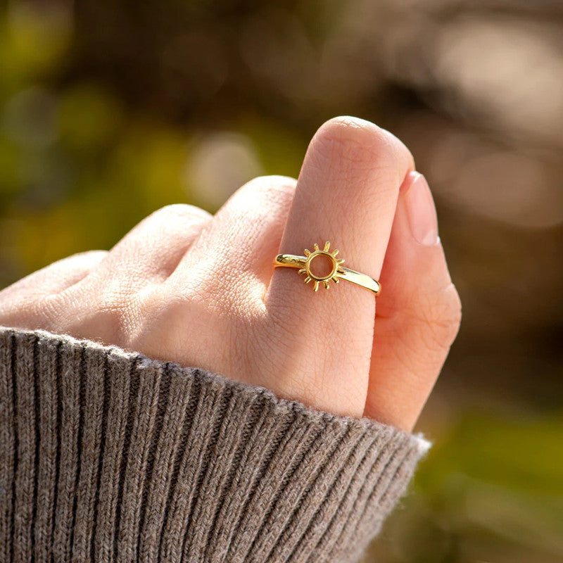 Girls Copper Plated Gold Tone Sun Ring Adjustable Opening Jewelry for Kids Cute Sunny Accessory Gift Idea Perfect
