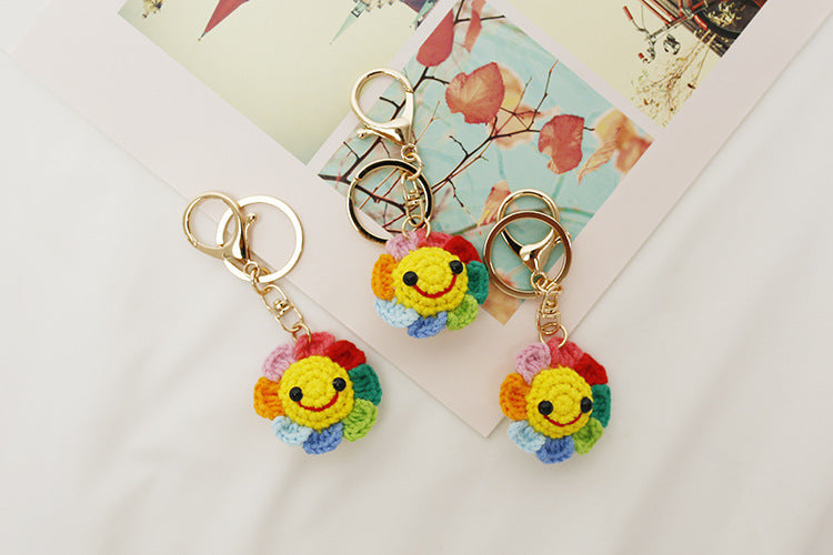 Handmade Sunflower Pendant Keychain Woven Wool Accessory
