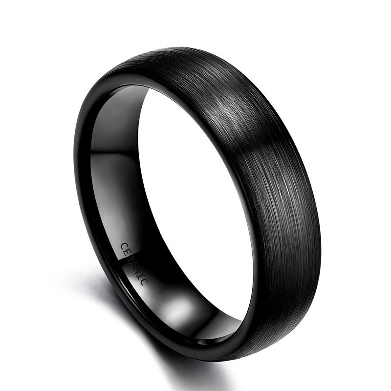 Men's Black Ceramic Ring Trendy Geometric Jewelry Band Simple Fashion Ring for Him Round Design Sizes 4 to 14