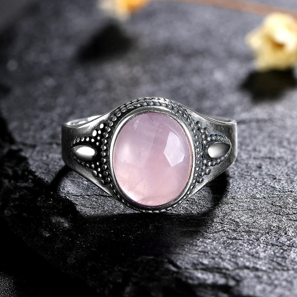 Retro Pattern Crystal Gemstone Flower Ring Pink Copper For Women US Sizes 06 07 8 9 10 Elegant Vintage Jewelry