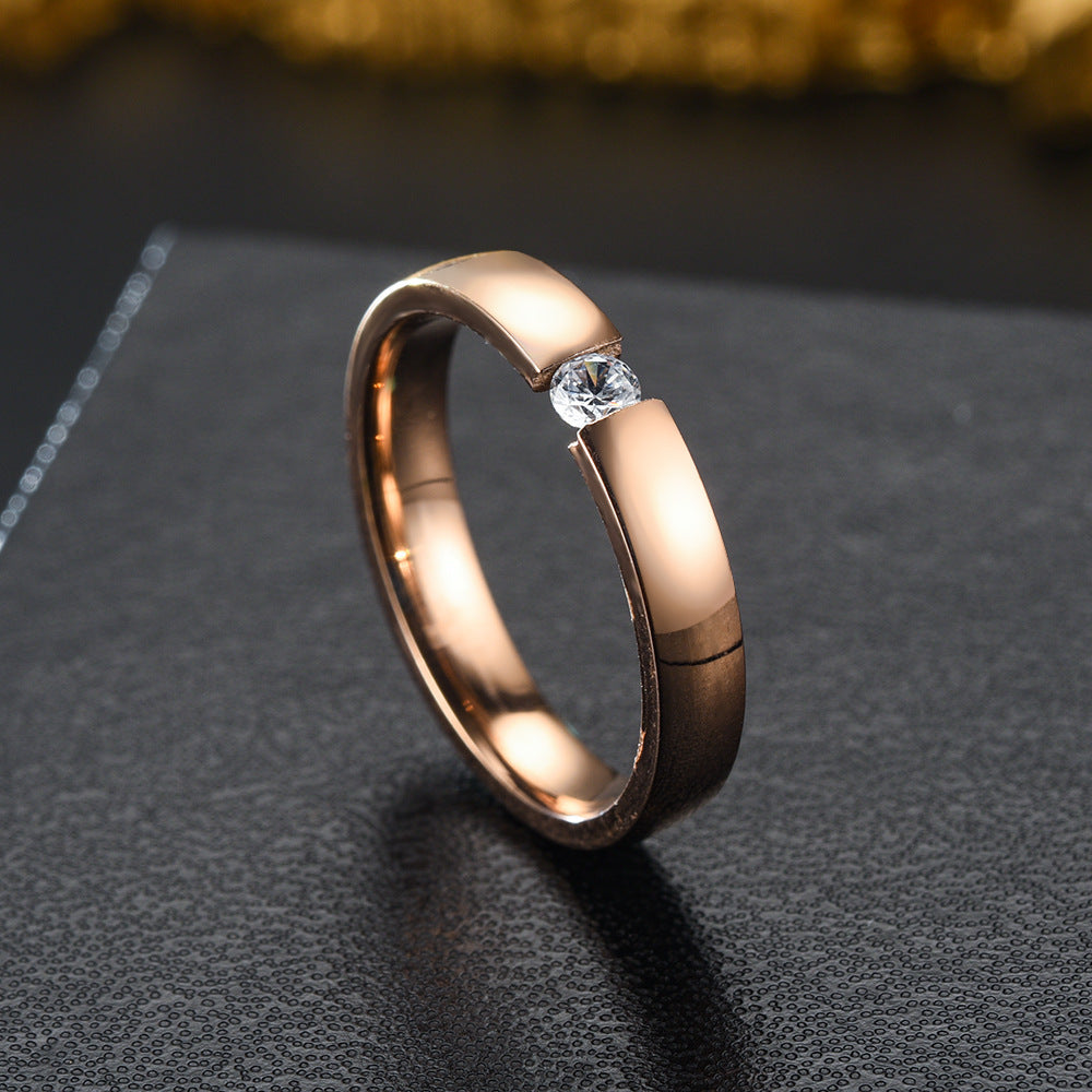 Stainless Steel Ring Zircon Diamond Inlay Geometric Design