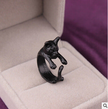 Adjustable Cat Ring Vintage Retro Kitten Ring Playing With Tail Zinc Alloy Jewelry Gift For Cat Lovers Trinket
