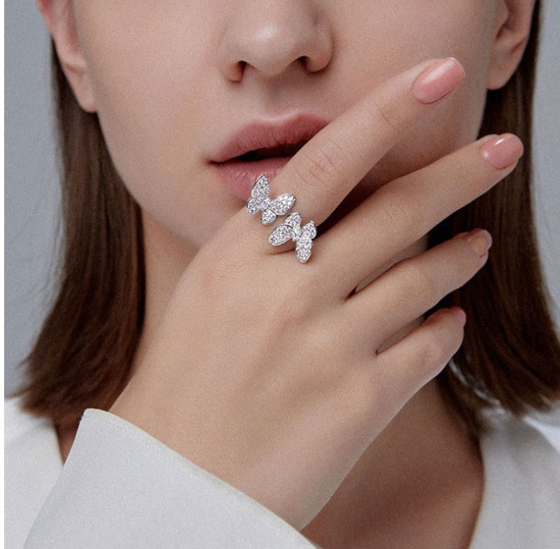 Opening Butterfly Micro Set Ring 925 Sterling Silver Adjustable Ring For Delicate Everyday Fashion For Daily Style