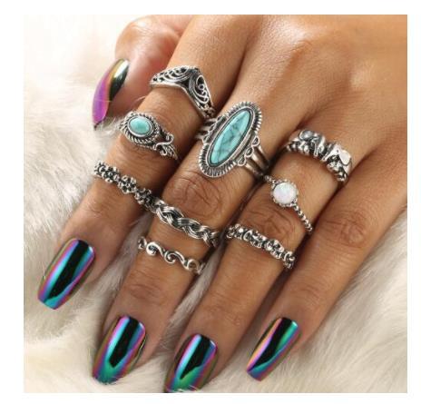 Womens Silver Ring Set With Turquoise Elephant Flower Gem Geometric Retro Ethnic Jewelry Hand Accessories Sets