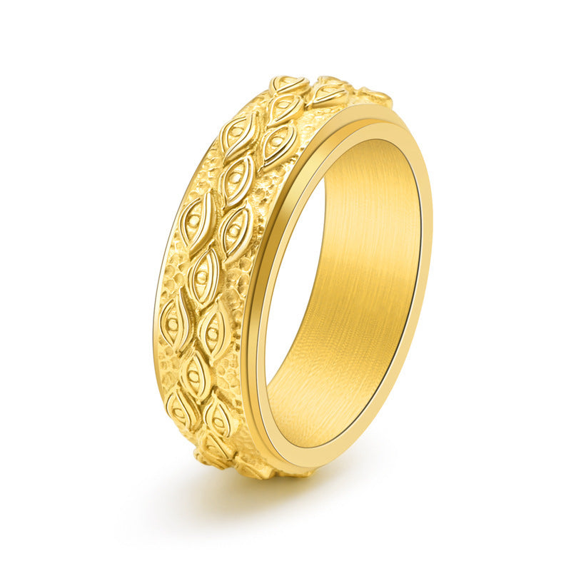 Stainless Steel Mens Eye Ring Vintage Silver Gold Black