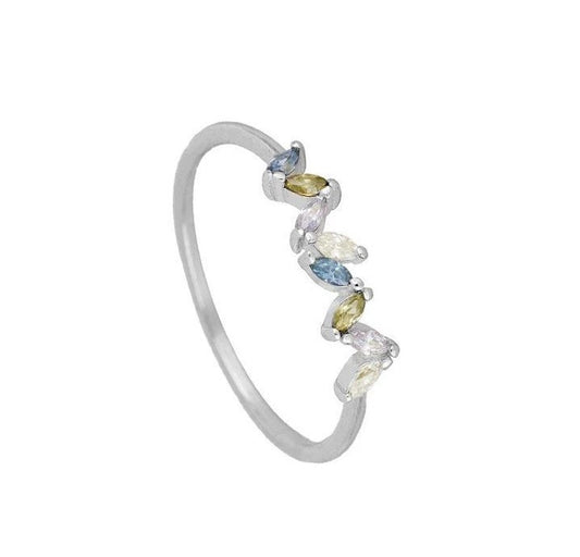 Copper Zircon Ring With Flower Geometric Design Electroplated Fashion Jewelry Individually Packed European Chic