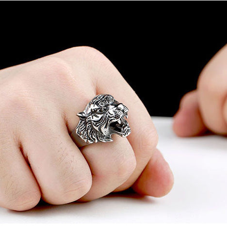 Tiger Head Zodiac Ring Titanium Steel Alloy Retro Natural Festival Jewelry Animal Ring Festival Gift For Style