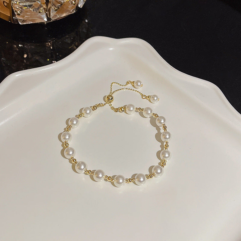 Womens Copper Bracelet With Zircon Flower Pearl Elegant Electroplated Bracelet Affordable Jewelry Gift For Her